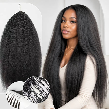 Kinky Straight Crochet Hair Pre-Looped Human Hair Boho Braids & Twists Buttery Soft Lightweight Feather Texture Hair Extensions