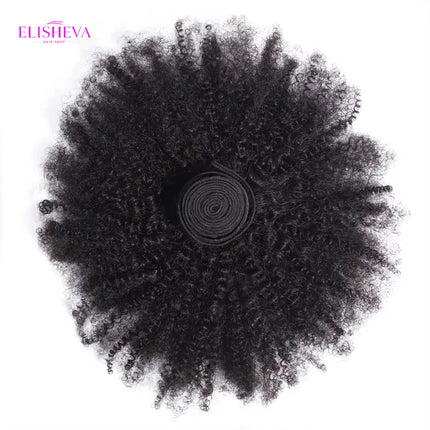 ELISHEVA Raw Indian  Human Hair Weave Bundles 1/3/4 Bundle Deal Afro Kinky Curly Bundles Natural /Jet Black Remy Wavy Extensions