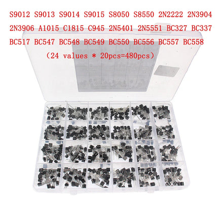 50-900PCS Transistors kit NPN PNP S8050 S8550 S9012 2N3904 2N3906 C1815 A1015 MJE13001 BC327 BC337 BC517 BC547 BC548 BC549 BC558