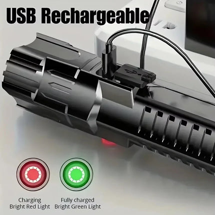 Rechargeable Zoom LED Flashlight Handheld Torch with 3 Modes Waterproof High Power Light Hand Lamp For Working Outdoor Camping