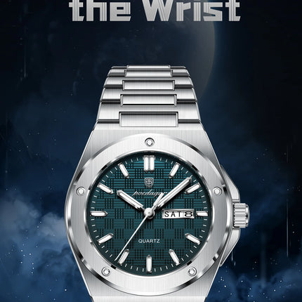 POEDAGAR Original Men Clock Quartz Date Week Luxury Man Wristwatch Waterproof Luminous Stainless Steel Sport Men's Watches Reloj