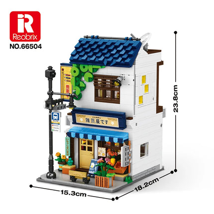 Bookstore Building Blocks Japanese Street Scene Architectural Model Grocery store Brick Barbecue restaurant Toys For Kids Gifts