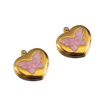 2pcs Gentle Pink Enamel Stainless Steel Charms Rose Flower Starfish Butterfly Necklace Pendant Women DIY Earring Jewelry Making