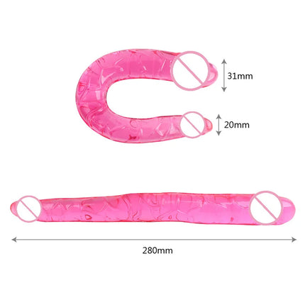 1PC Pink Soft Jelly Double Dildos Vagina Artificial Sex Toys Shop For Couple Women Gay Lesbian Masturbators Anal Plug U Shape