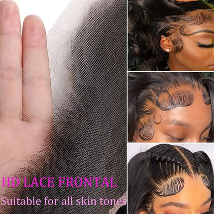 Body Wave 3 Bundles with Frontal Human Hair Natural Black Color 3 Bundles with 13x4 HD Lace Frontal Brazilian Virgin Human Hair