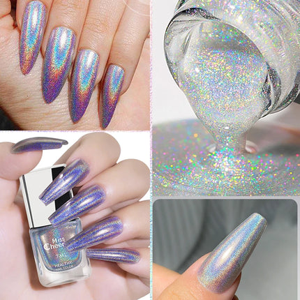 Holographic Nail Polish with Rainbow Glitter - 7ml Laser Chrome Nail Lacquer, Multicolor Shift Effect, 8color DIY Art Nail Salon