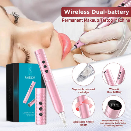 FAMISOO Professional Permanent Makeup Machine Kit With 12pcs Needles Wireless Tattoo Machine For Brows Lip Eyeliner SMP Tattoo