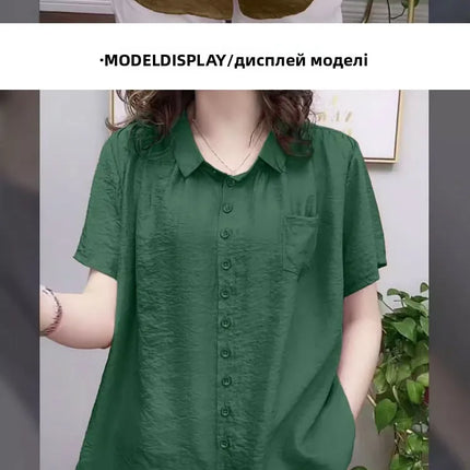 Plus Size Loose Sportswear Women's Shirt Summer New Style Base Layer Top Korean Style Commute Linen Fabric Regular Fit