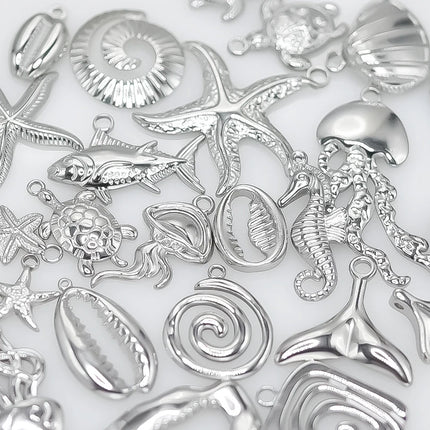 5pcs Stainless Steel Conch Starfish Turtle Charms For Jewelry Making Supplies Ocean Charm Silver Color Pendant Handmade Material