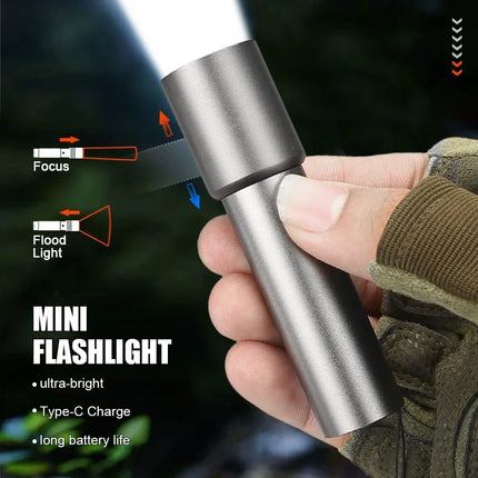 Mini Flashlight USB Rechargeable Aluminum Alloy Flashlight Super Bright LED Bead Adjustable Focus Long-range Portable Flashlight