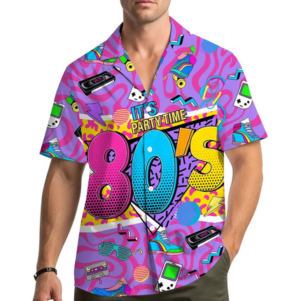 Back To The 90s Hawaiian Shirt Men Women Youth, Retro Neon 80s Cassette Sneaker Aloha Shirt Vintage Party Shirt Button Up