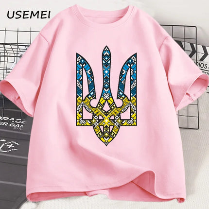 Ukraine Emblem Printed T-shirt Men Women O-Neck Casual Tops Tees Ukrainian Trident Gift T Shirt Cotton Oversized T-shirt Clothing