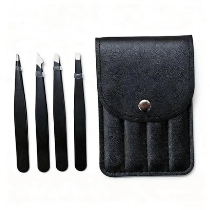4Pcs Colorful Stainless Steel Tweezer Set For Women Men Eyebrows Eyelashes Grooming Precision Tweezers With Storage Bag