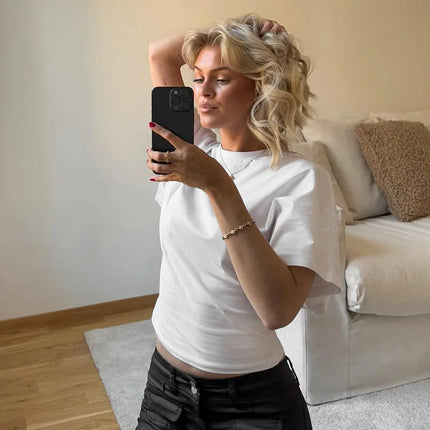 Fashion Casual Solid Gray Cropped T-shirt 2025 Woman Clothes O-neck Corset Tops Streetwear Girls Spring Summer Short Tee Shirts