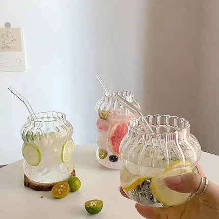 Transparent Glass Cup Exquisite Heat-resistant Tumbler Tea Juice Milk Coffee Mug Water Glasses Stripe Mug Drinkware 350ml-865ml