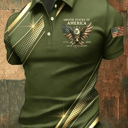 3D Printed Leaf Boat Polo Shirt For Men America Flag Pattern Tees Summer Street Loose Short Sleeve Tops Lapel T-Shirts