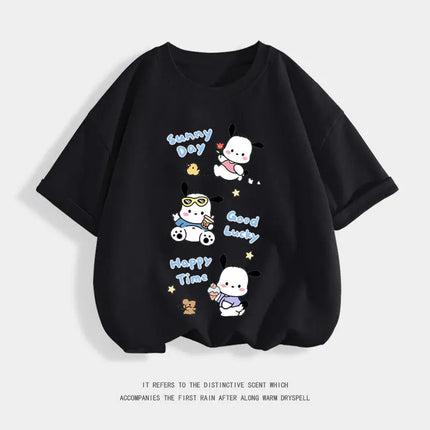 Pure Cotton Children's T-shirt 2026 Cute and Fun Pacha Dog Cartoon Printed Western-style Parent-child Outfit for Boys and Girls