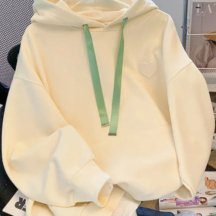 Horetong 2022 Hooded Casual Sweatshirt For Women Korean Autumn Winter Heart Embroidered Loose Hoodies New Long Sleeve Pullover