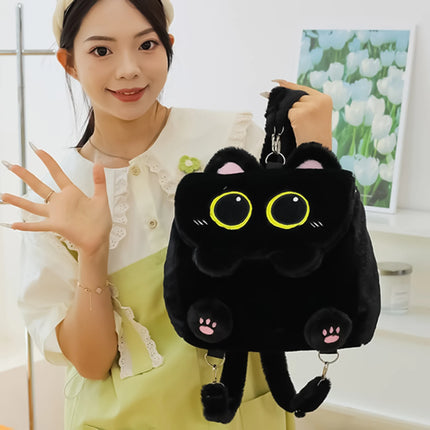 Black Cat Plush Backpack for Girls Cute Kitten Design Large Capacity Lightweight School Bag for Students Travel Daily Use