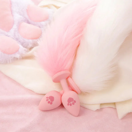 Silicone Fox Tail Anal Plug for Couples Cat Claw Print Role Play Tail Masturbation Sex Toys Adult Women Flirting Games Butt Plug