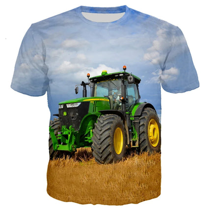 Summer Fashion Trend Sports Boy tractor Graphic Funny T-shirts Casual 3D Print Harajuku Personality Round Neck Short Sleeve Top