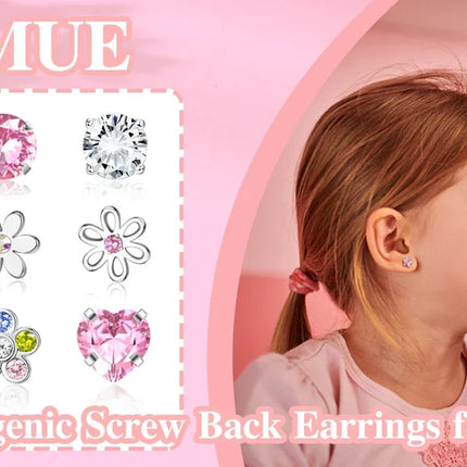 Hypoallergenic Spiral Earrings for Ladies Surgery Steel Cute Heart CZ Flowers Pearl Ball Small Stud Earrings for Girls
