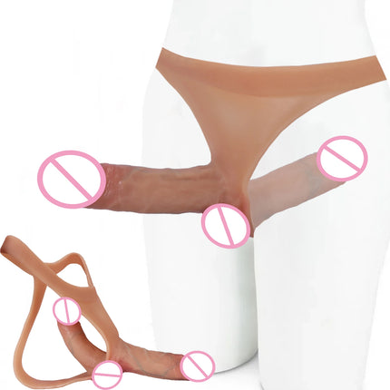 Dildo Pants-Double Head Realistic Penis Pants Strap On Dildo Dick Silicone Sex Toy Lesbian Female Masturbation Vaginal Anal Plug