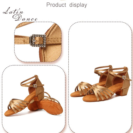 HROYL Girls Latin Dance Shoes Children Ballroom Tango Salsa Party Dancing Shoes Ladies Soft Sole Low Heels 3.5cm Training Shoes