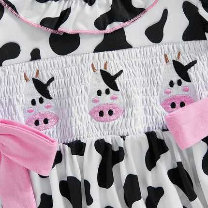 Pudcoco Baby Girl Summer Romper Ruffle Sleeveless Cow Embroidery Smocked Bodysuit Newborn Playsuit 0-18M