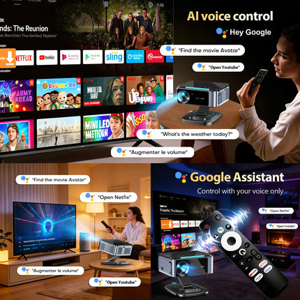 XIWBSY 4K Ultra HD Projectors 46000Lumens Home Theater Google TV Smart Projector TOF Laser Focus Projector Daylight Projector