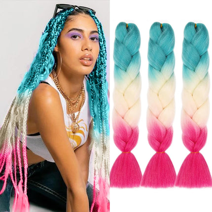 Jumbo Braiding Hair Ombre Colors Mix Braiding Hair Kanekalon Synthetic Hair 3pcs Rainbow Colors Extensions Music Festival