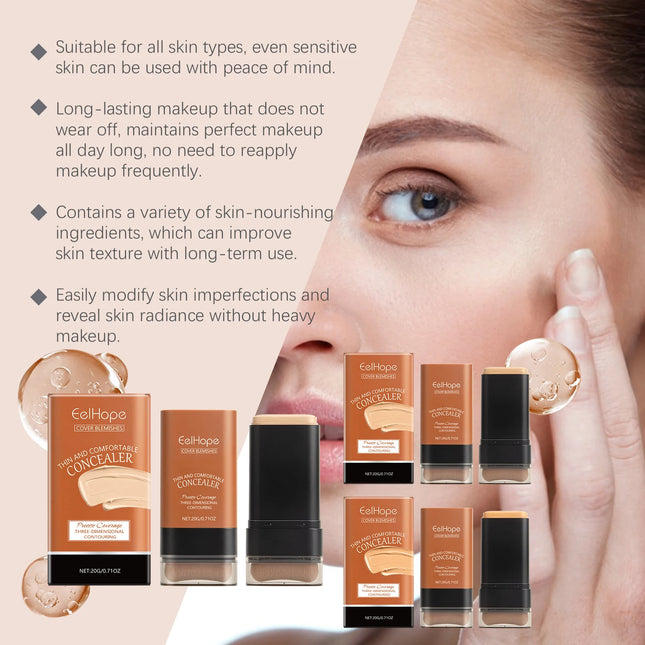 Concealer Foundation Stick with Brush Oil Control Brightening Makeup Natural Matte Finish Coverage Dark Circles Blemishes