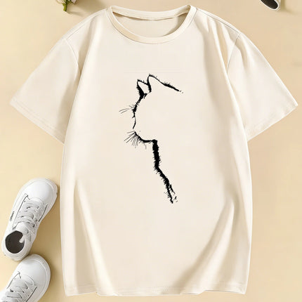 Kawaii Cat Design Printed T-Shirts Manga Kids Children's T-shirt Round Neck Boys Girls Summer Spring Casual Top Tee