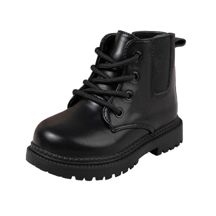 Autumn and Winter Children's Shoes Waterproof PU Leather Children's Boots Fashion Toddler Lace-up Zip High Boots Boys Girls