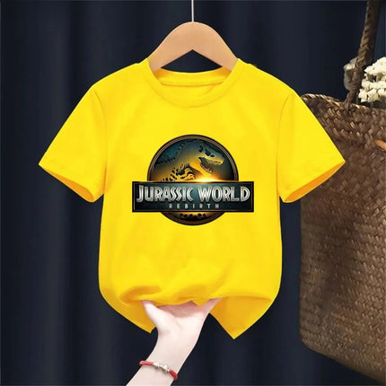 Summer New Cool Dino Print Children's T-shirt Casual Fashion Boys Girls Simple Style Short Sleeve Baby Kids Clothes Harajuku Tops