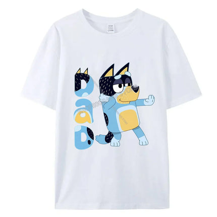 Blueys Bingo Dad Mom T-Shirts Cute Cartoon Tops Summer Parent-child Clothing Adult Anime Figure Black White Tee Family Clothes
