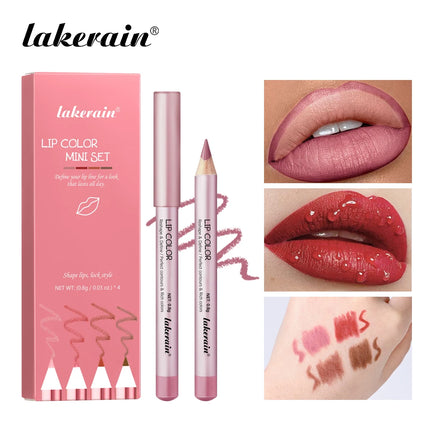 1/4Pc Mini Waterproof Matte Lipliner Pencil Pink Brown Contour Tint Lipstick Lasting Non-stick Cup Moisturising Lips Makeup Kit