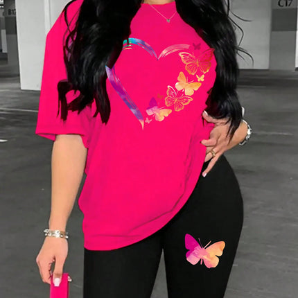 The Love Strung Together By Butterflies Printing Women T Shirts Two Piece Set Fashion Short Sets Comfortable Basic Shirt Shorts