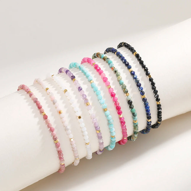 Muliti-color 3mm Faceted Nature Stone Beaded Bracelet For Women Shiny Stainless Steel Square Spacers Exquisite Party Gift