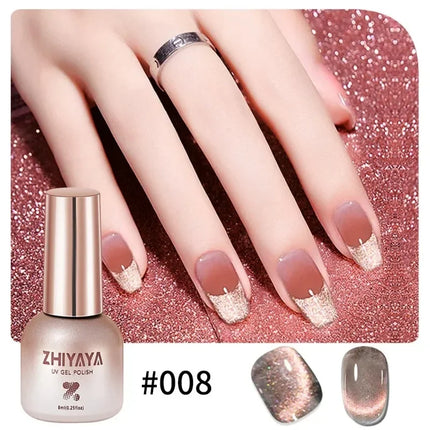 8ml Water Light Cat Eye Gel Nail Polish Nude Color Sparkling Glass Semi Permanent Jelly Moonlight Magnetic Nail Polish
