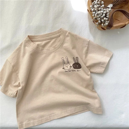 2025 Summer New Arrivals Children's short sleeve T-shirts Pure Cotton 2-7Y Cartoon Bunny T shirt Boys and Girls Loose casual Tops