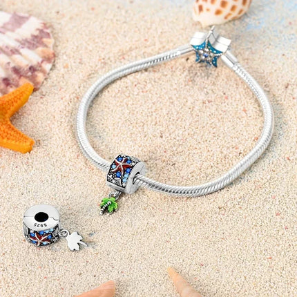 925 Sterling Silver Blue Ocean Series Beaded Charms  Pendant Fit for The Brand's DIY Bracelet Women Jewelry Girlfriend Gifts