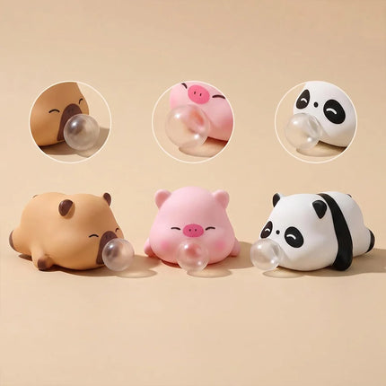 2026 New Cute Animal Bubble Blowing Squishy Toy Stress Relief Squeeze Toy Panda Pig Fidget Toy Slow Rebound Desk Decor Gift