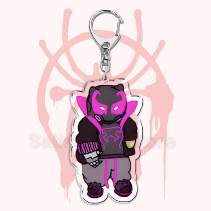 Cute Spider Punk Cat Warrior Key Chain Key Ring Invincible Superhero Keychains Keyring Pendant for Bag Man Women Jewelry Gifts
