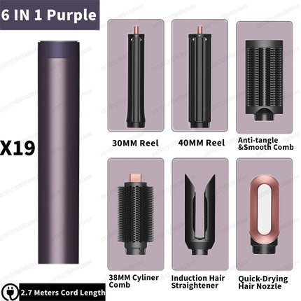 Upgraded 1500w Multil Hair Styler Hair Dryer 30/40mm Auto Curling Barrels and Hair Strightenting Nozzle Hot Air Brush Wrap Style