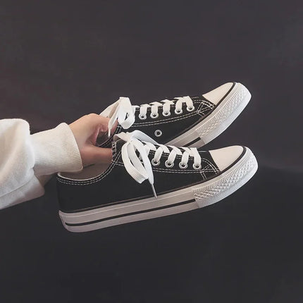 Flat Bottom Canvas Shoes Women's Versatile Low Cut Rubber Sole Pure Color Adult Slip-On Fashion Trendy White Sneakers