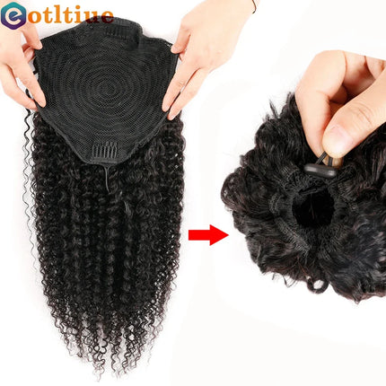 15A Kinky Curly Human Hair Ponytail Extensions 3b 3c Curly Hair Drawstring Ponytail Hair Pieces for Women Raw Pony Tail Natural