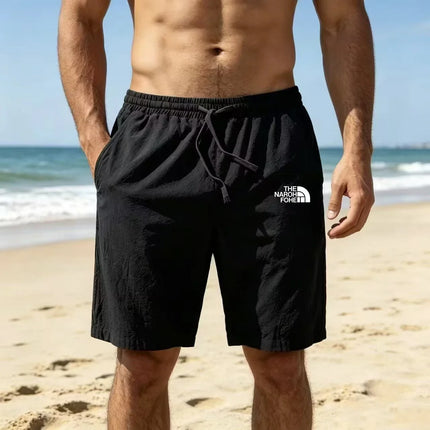 Men Cotton Linen Shorts Summer Lightweight Breathable Casual Beach Style Shorts Basic Solid Color Sweatpants Elastic Waist