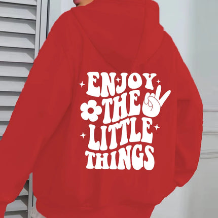 Funny Enjoy The Little Things Hoodie, Cute Positive Sayings Sweatshirt For Strong Women, Inspirational Quotes Pullover Tops