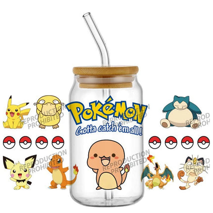 uv dtf Pikachu sticker Glass Tumbler Wrap 16oz Libbey Cup DTF Decal Pokemon Design cup wraps Home decoration